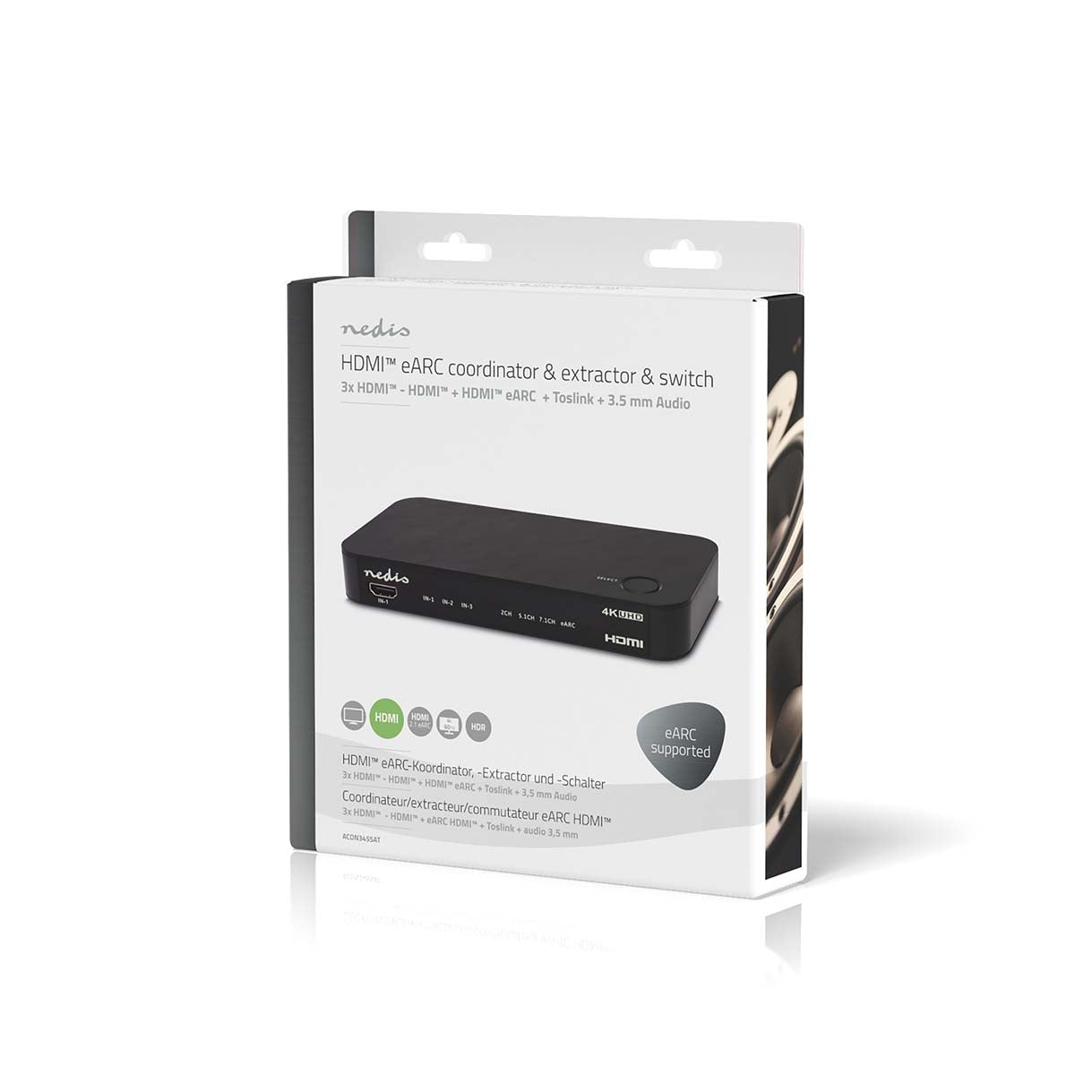 Digital Audio Converter | 2-way | Connection input: DC Power / 3x HDMI™ Input | Connection output: 1x 3.5 mm / 1x TosLink / 2x HDMI™ Output | Automatic / Push Button | Anthracite