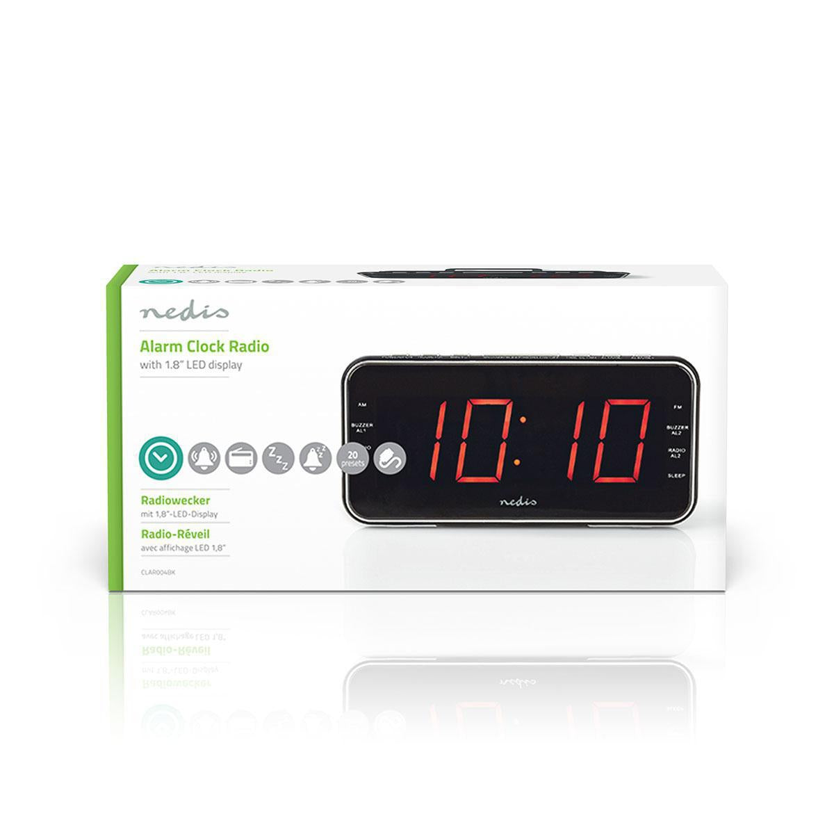 Digital Clock Radio | LED Display | 1x 3.5 mm Audio Input | Time projection | AM / FM | Snooze function | Sleep timer | Number of alarms: 2 | Black