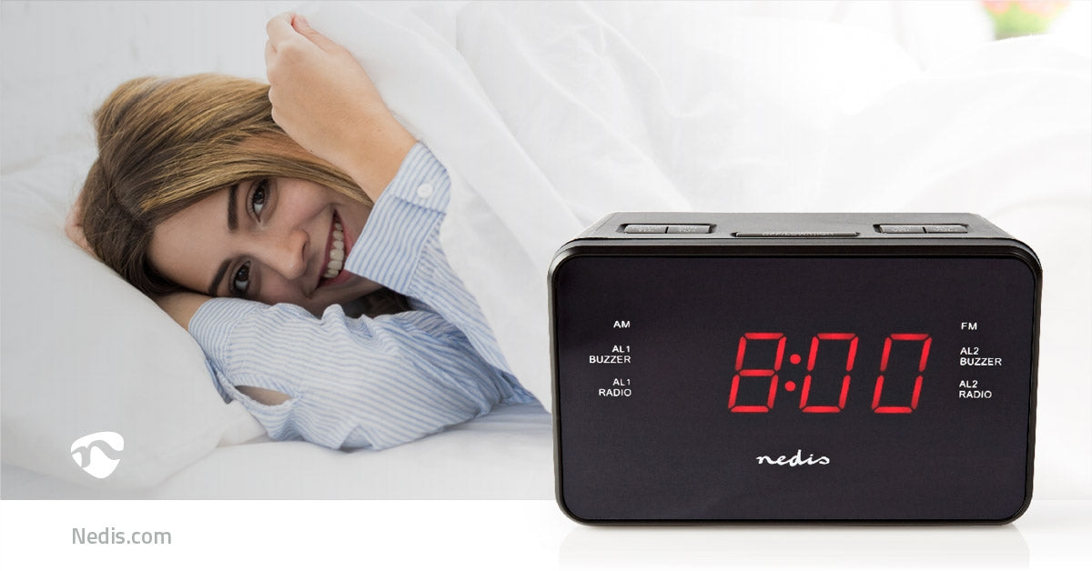 Digital Clock Radio | LED Display | 1x 3.5 mm Audio Input | Time projection | AM / FM | Snooze function | Sleep timer | Number of alarms: 2 | Black