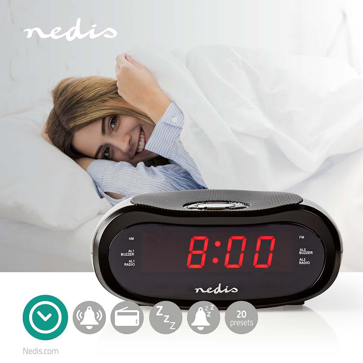 Digital Clock Radio | LED Display | Time projection | AM / FM | Snooze function | Sleep timer | Number of alarms: 2 | Black