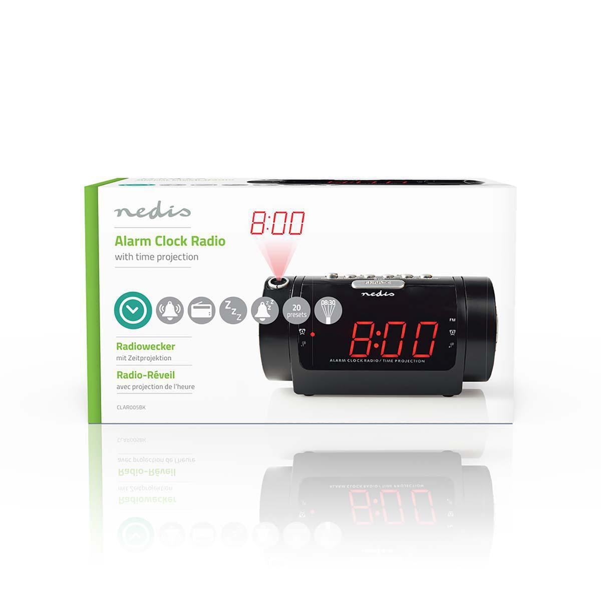 Digital Clock Radio | LED Display | Time projection | AM / FM | Snooze function | Sleep timer | Number of alarms: 2 | Black