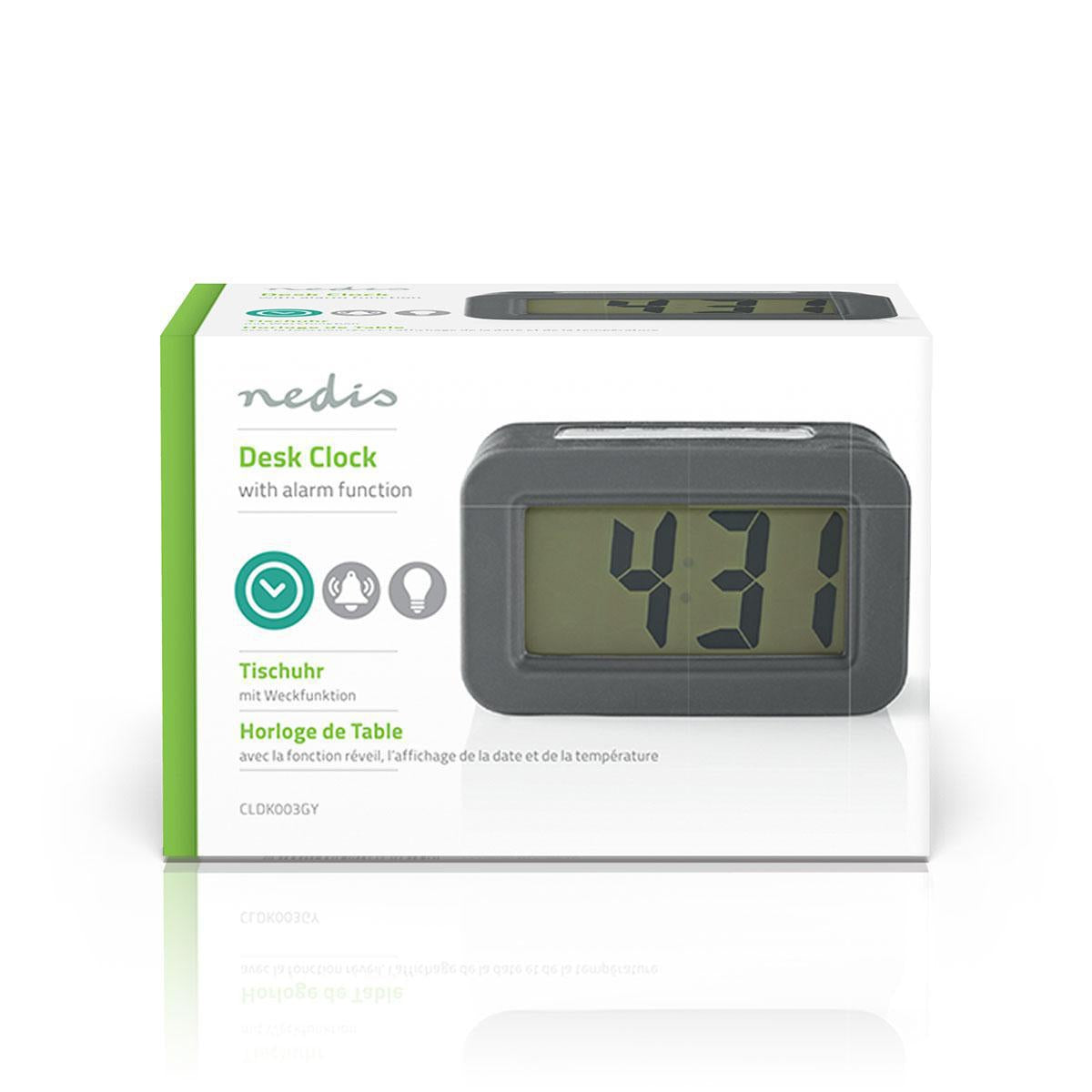 Digital Desk Alarm Clock | Backlight LCD | 3.5 cm | Backlighting | Snooze function | No | Grey/White