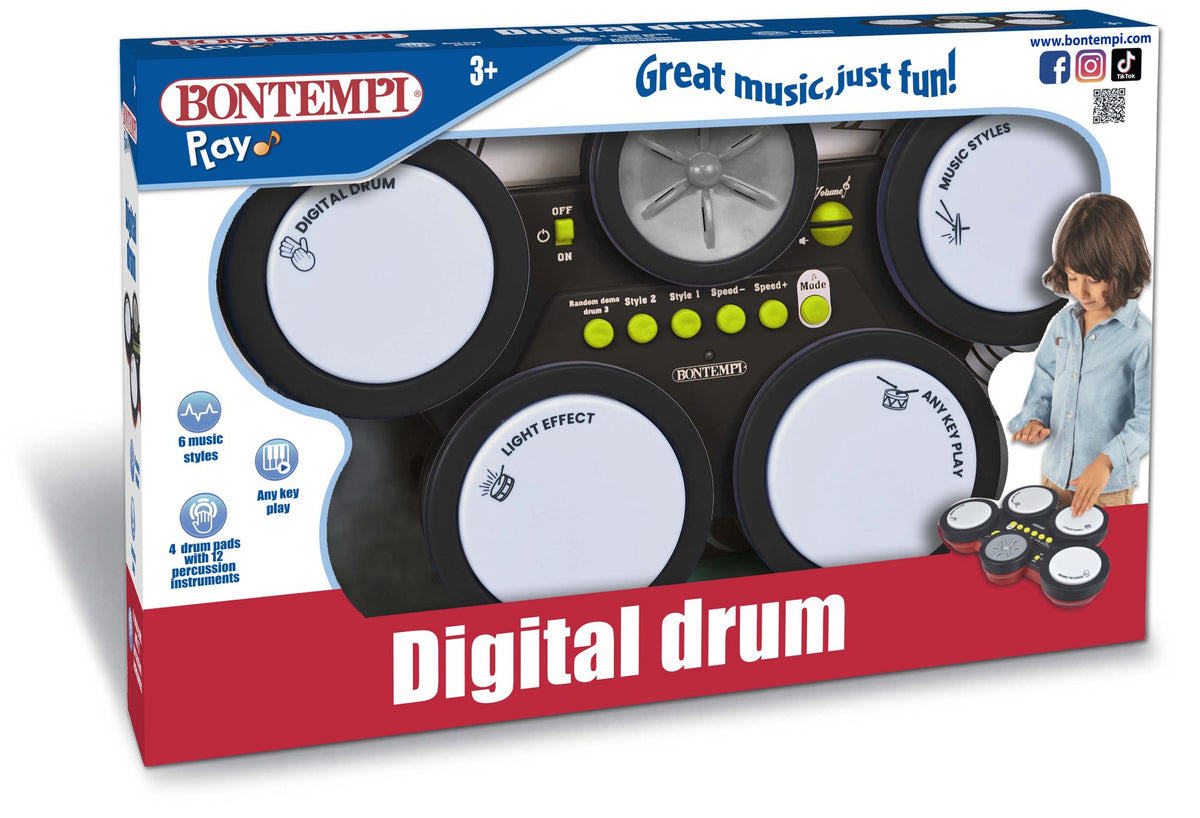 Digital Drum Set with 4 Pads, 12 Sounds, LED Lights