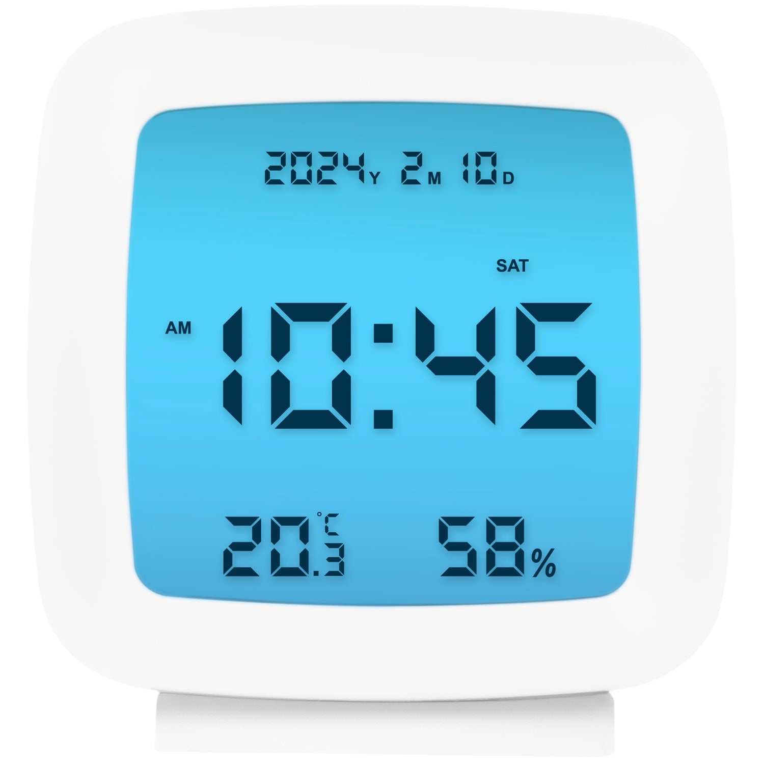 Digital alarm clock with date, temp, humidity