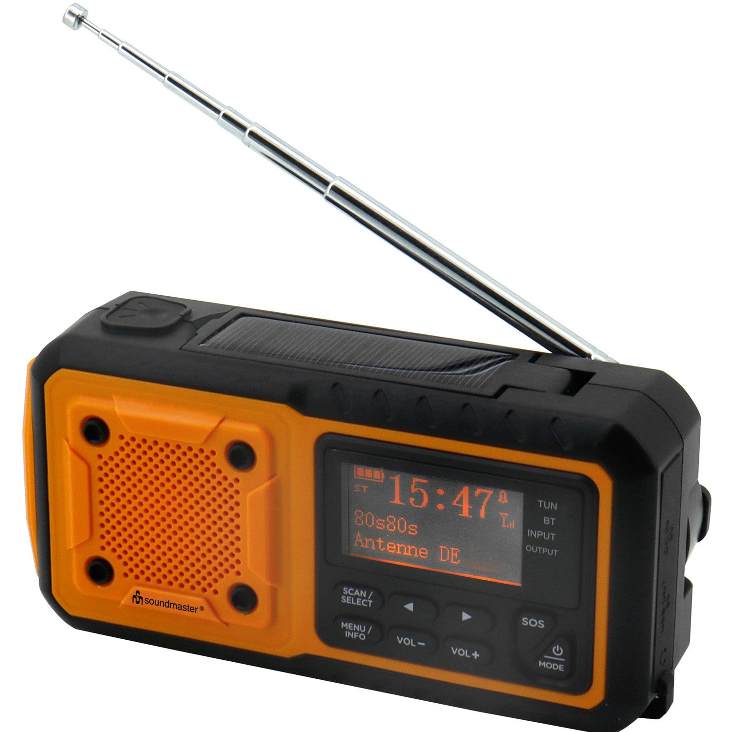 Digital crank radio. LED lamp, solar panel and BT