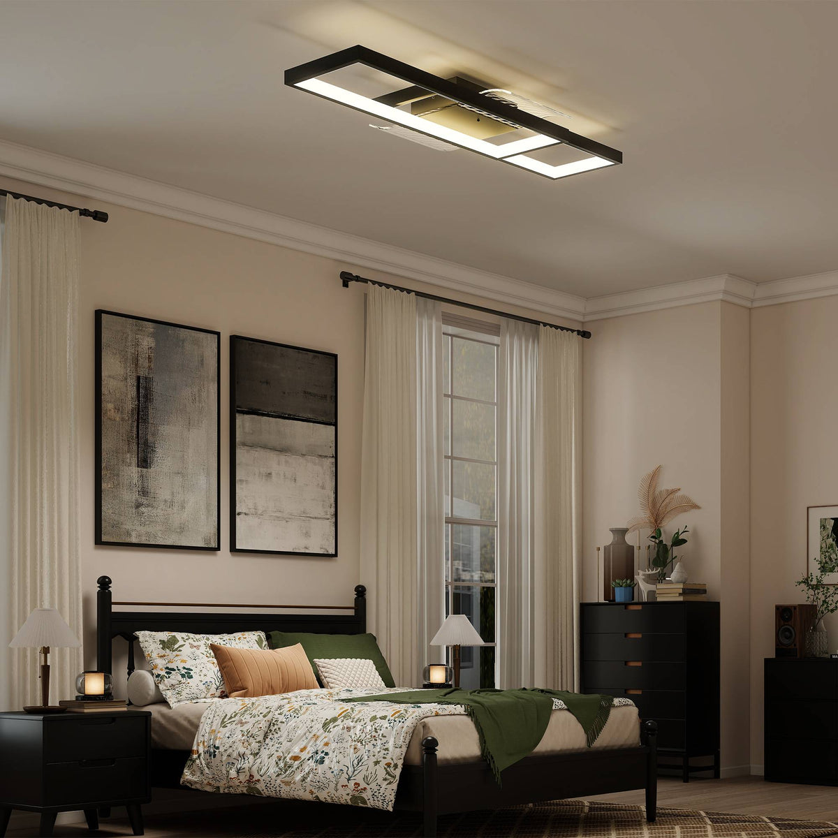 Dimmable LED Ceiling Light, 43W, 4600LM, 3000-6000K, Black