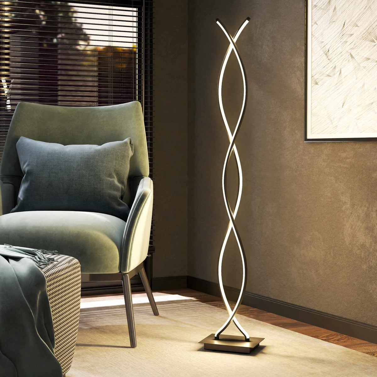 Dimmable LED Floor Lamp, Black Double Spiral Design