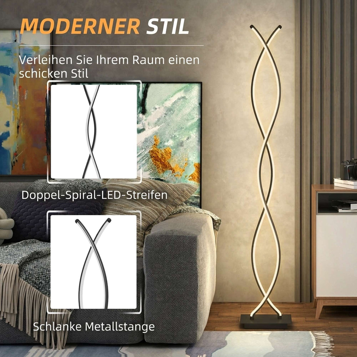 Dimmable LED Floor Lamp, Black Double Spiral Design