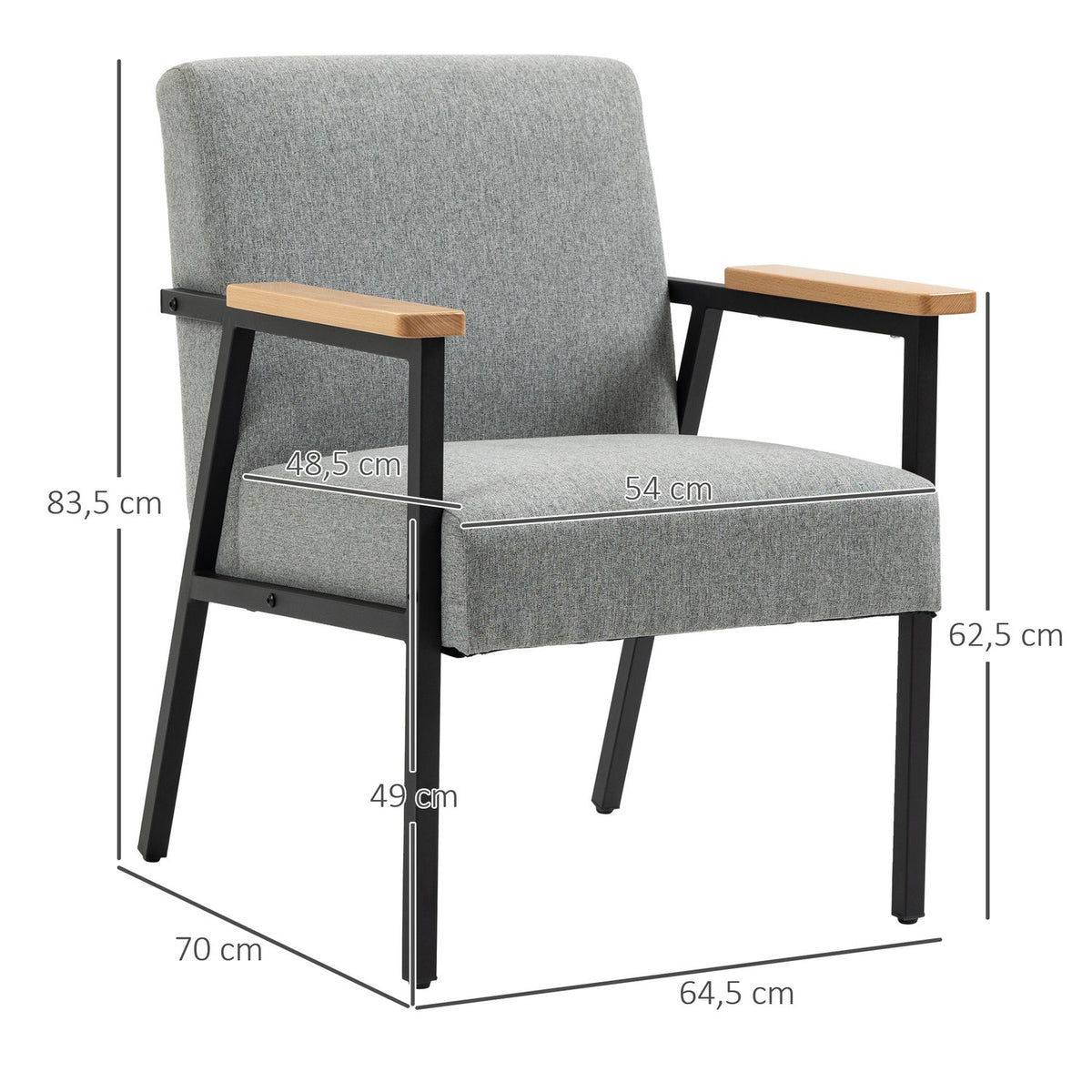 Dining Chair In Linen Look, Relaxation Chair, Wing Chair, Lounge Chair, Gray, 64.5X70X83.5Cm