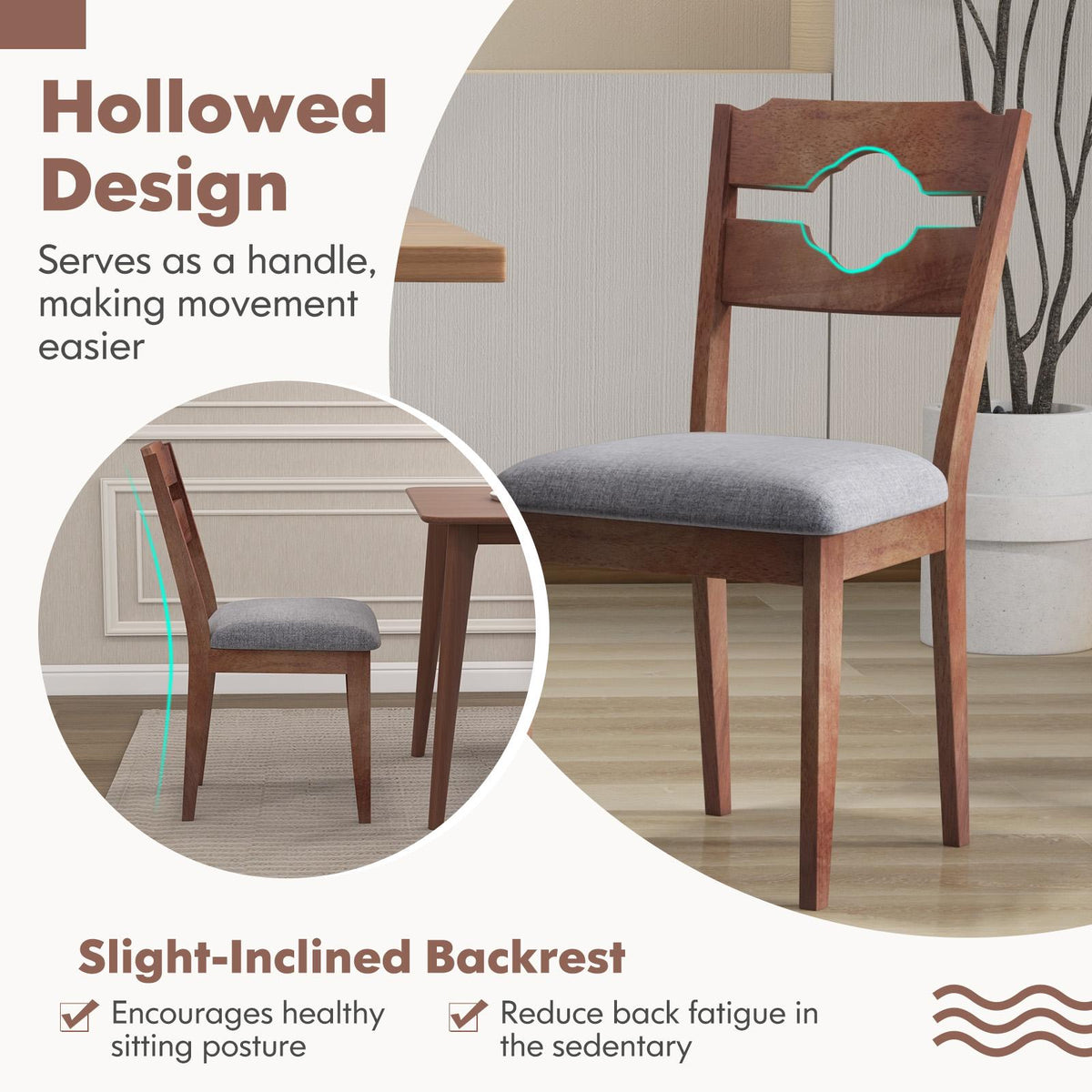 Dining Chair Set of 2, Upholstered Fabric High Back, Gray