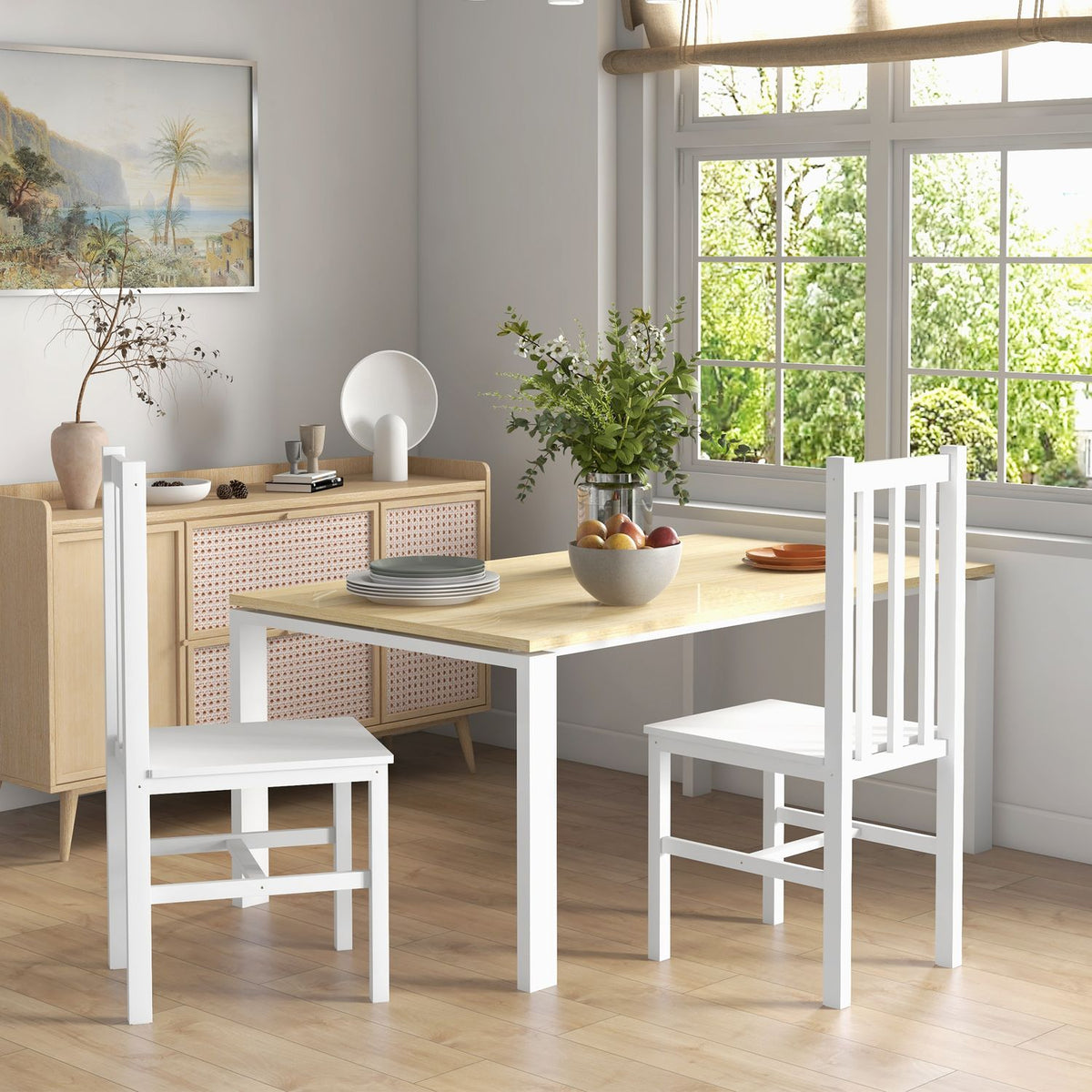 Dining Chairs, Set Of 2 Kitchen Chairs, Dining Chairs With Backrest, Living Room Chairs For Kitchen, Dining Room, Load Capacity Up To 120 Kg, Pine Wood, White
