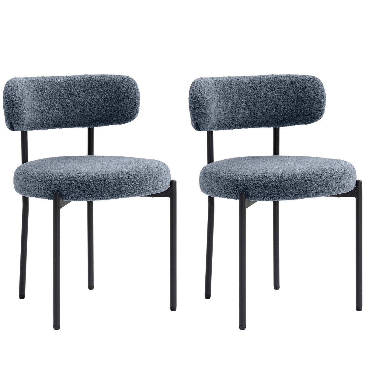 Dining Chairs Set of 2, Fleece Upholstery, Metal Legs, Gray