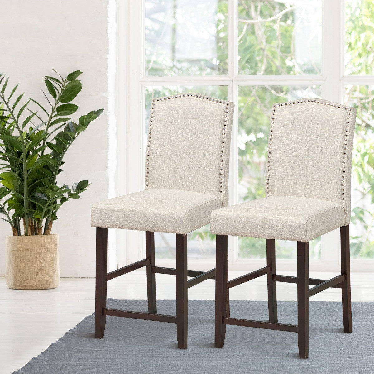 Dining Chairs Set of 2, Linen Upholstery, High Back