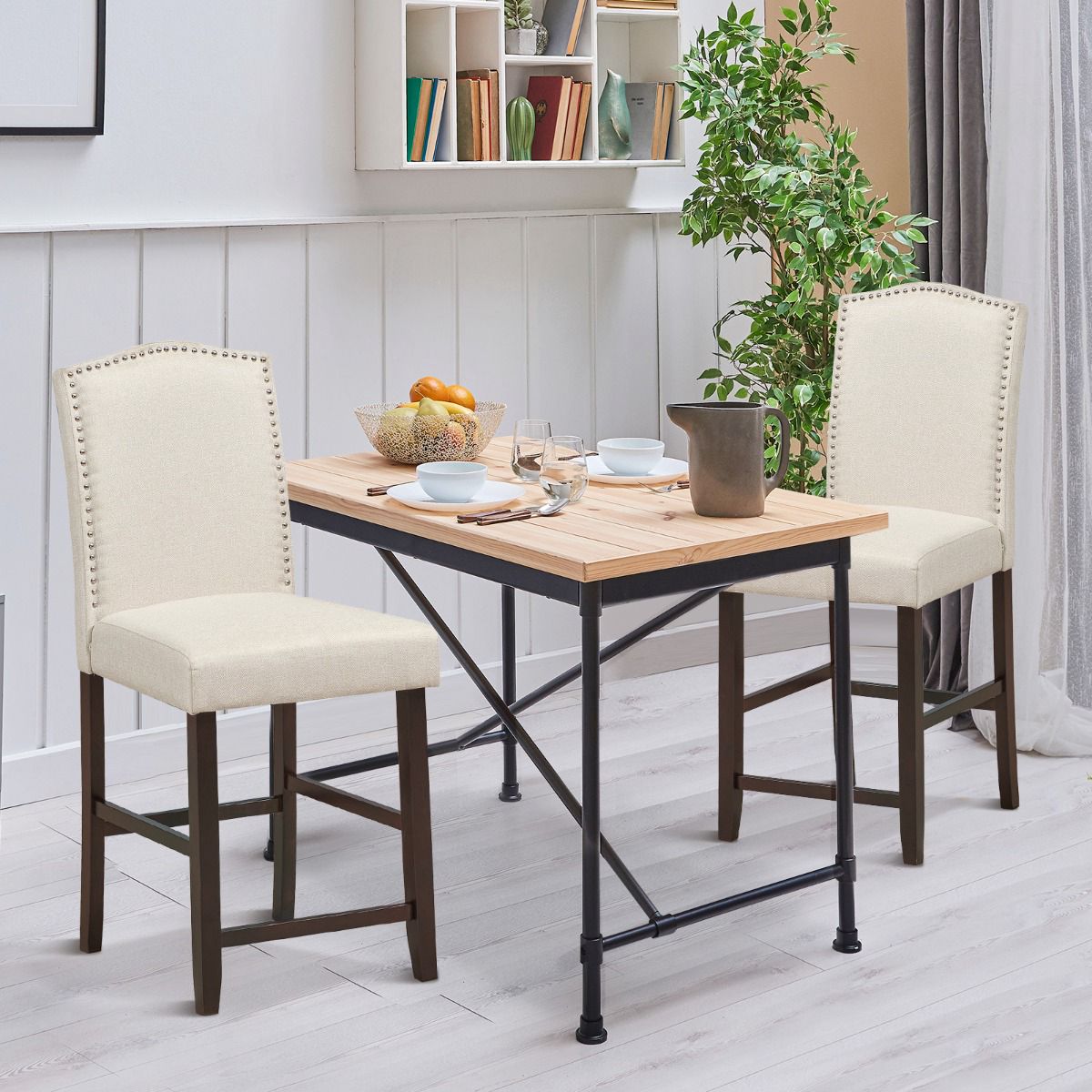 Dining Chairs Set of 2, Linen Upholstery, High Back