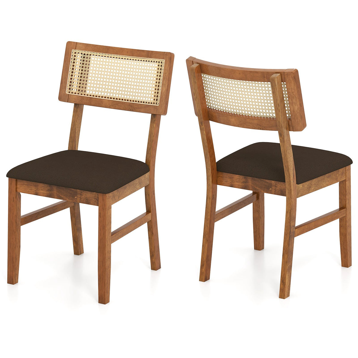 Dining Chairs Set of 2, Rattan Back, Velvet Seat, Brown
