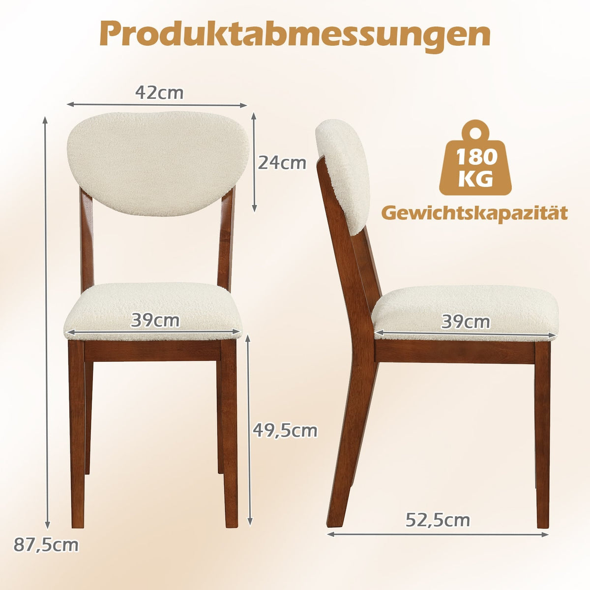 Dining Chairs Set of 2, Sherpa Upholstered, 180kg Capacity