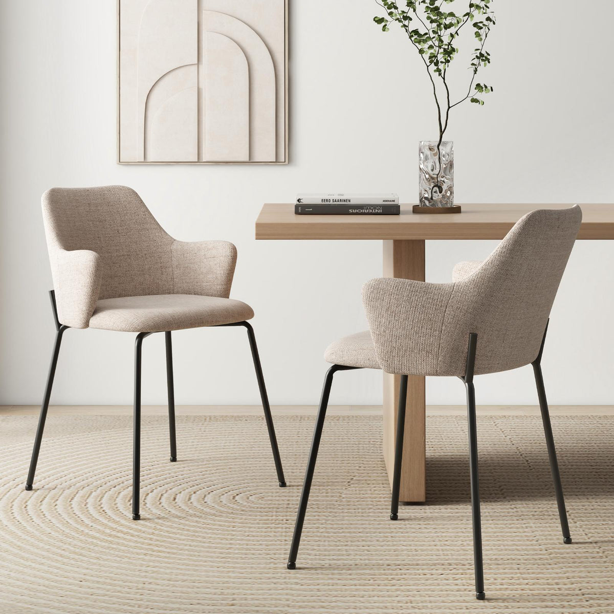 Dining Chairs Set of 2, Upholstered Armchairs, Beige