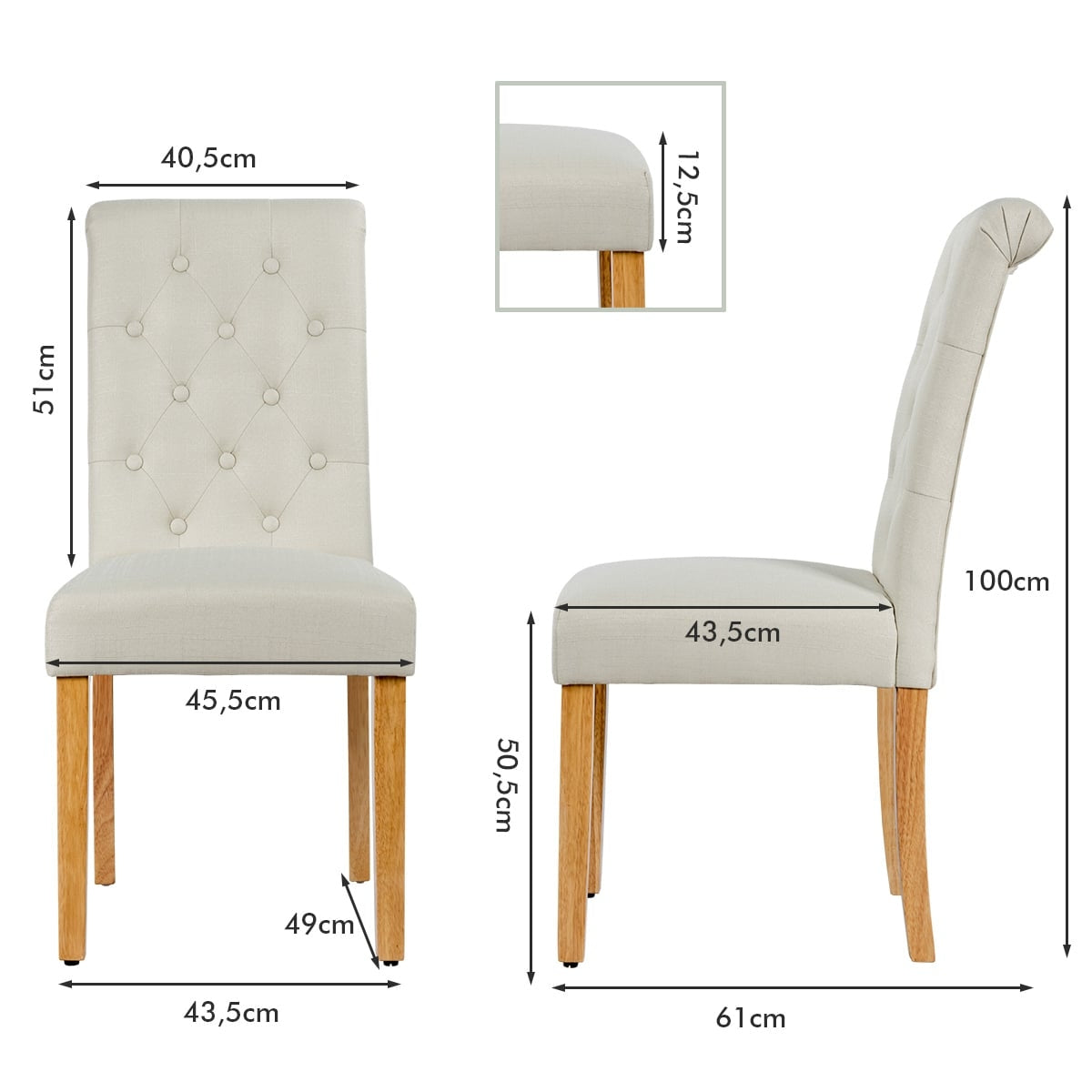 Dining Chairs Set of 2, Upholstered Fabric, Rubberwood Legs