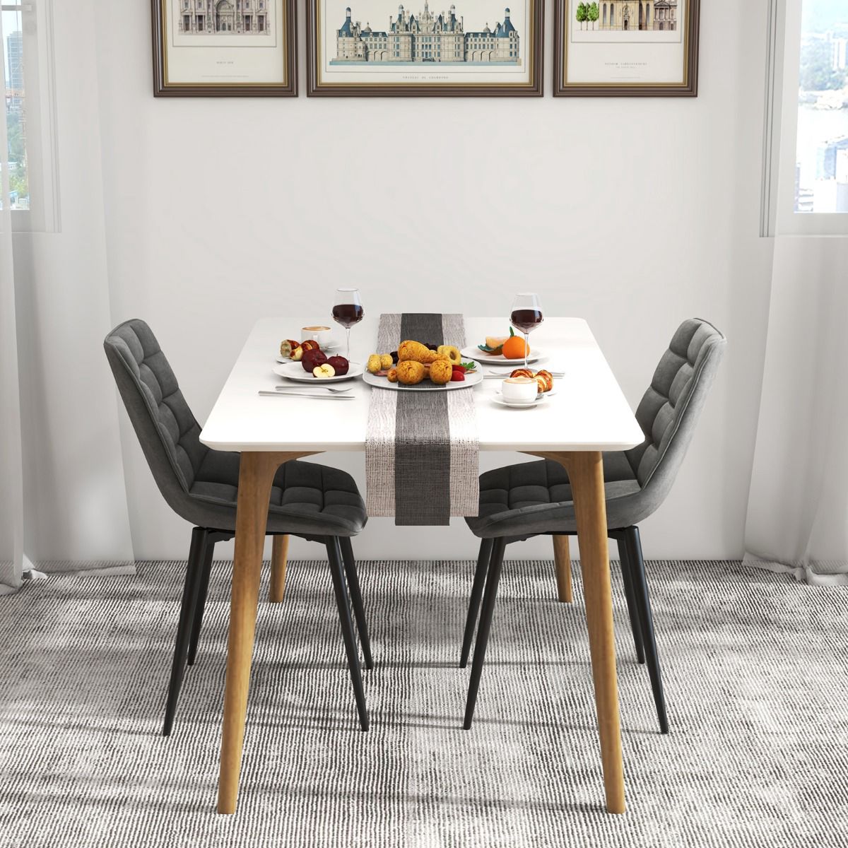 Dining Chairs Set of 2, Velvet Upholstered, Gray