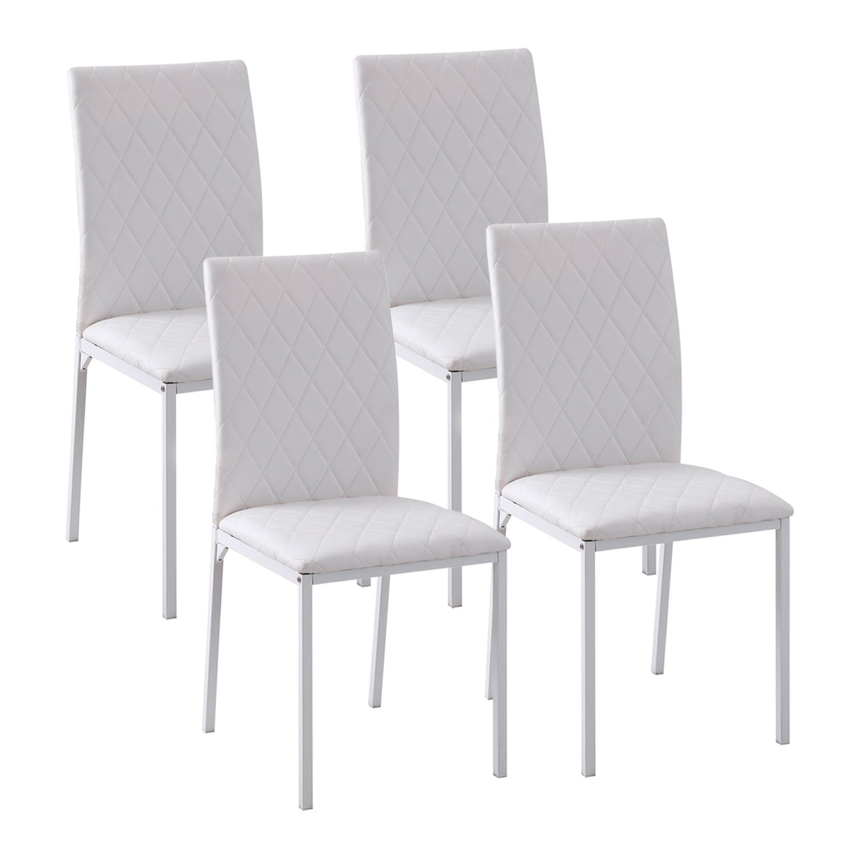 Dining Chairs Set of 4, Faux Leather, High Back, White