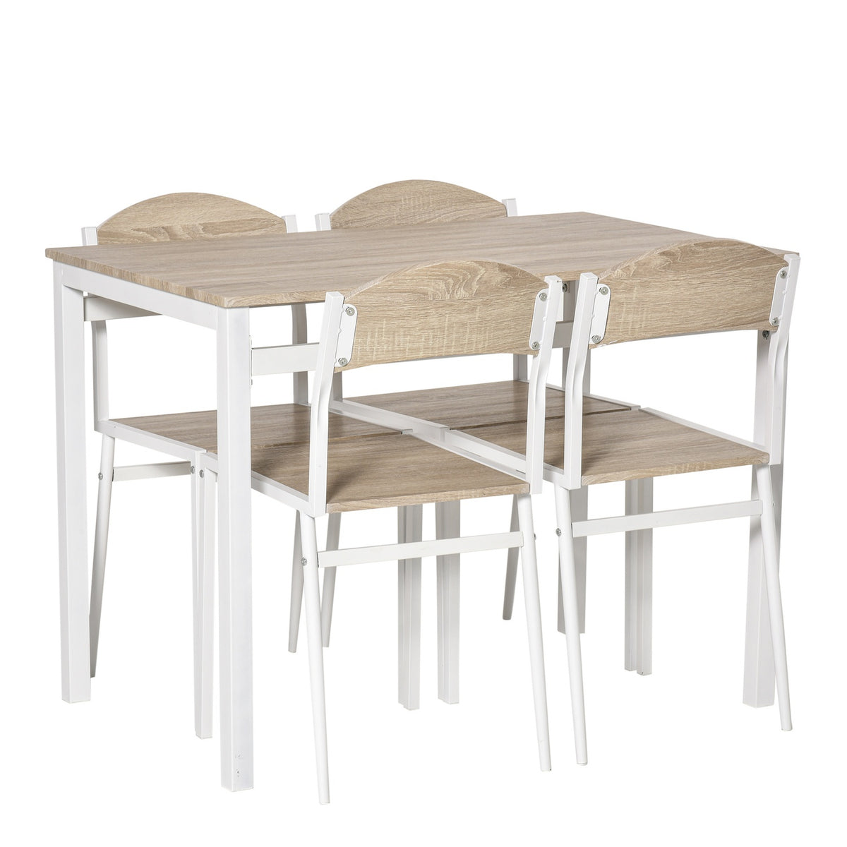Dining Group 5-Piece Dining Table Set With Wood Grain Mdf + Metal, Gray + White, 1 Table + 4 Chairs