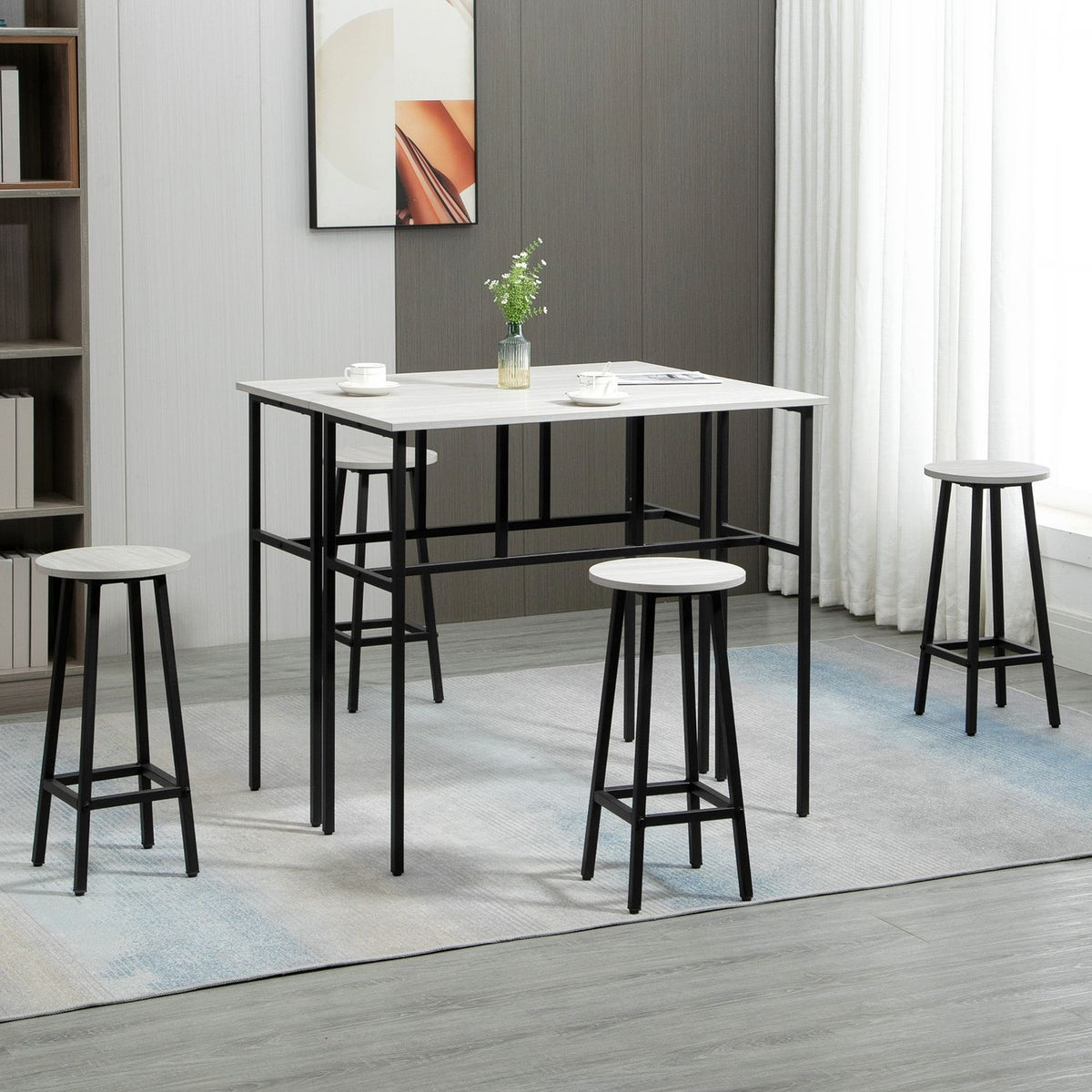 Dining Group 6-Piece Seating Group With 2 Bar Tables And 4 Chairs, Industrial Design, Bar Stool Set, Chipwood/Steel, Gray+Black