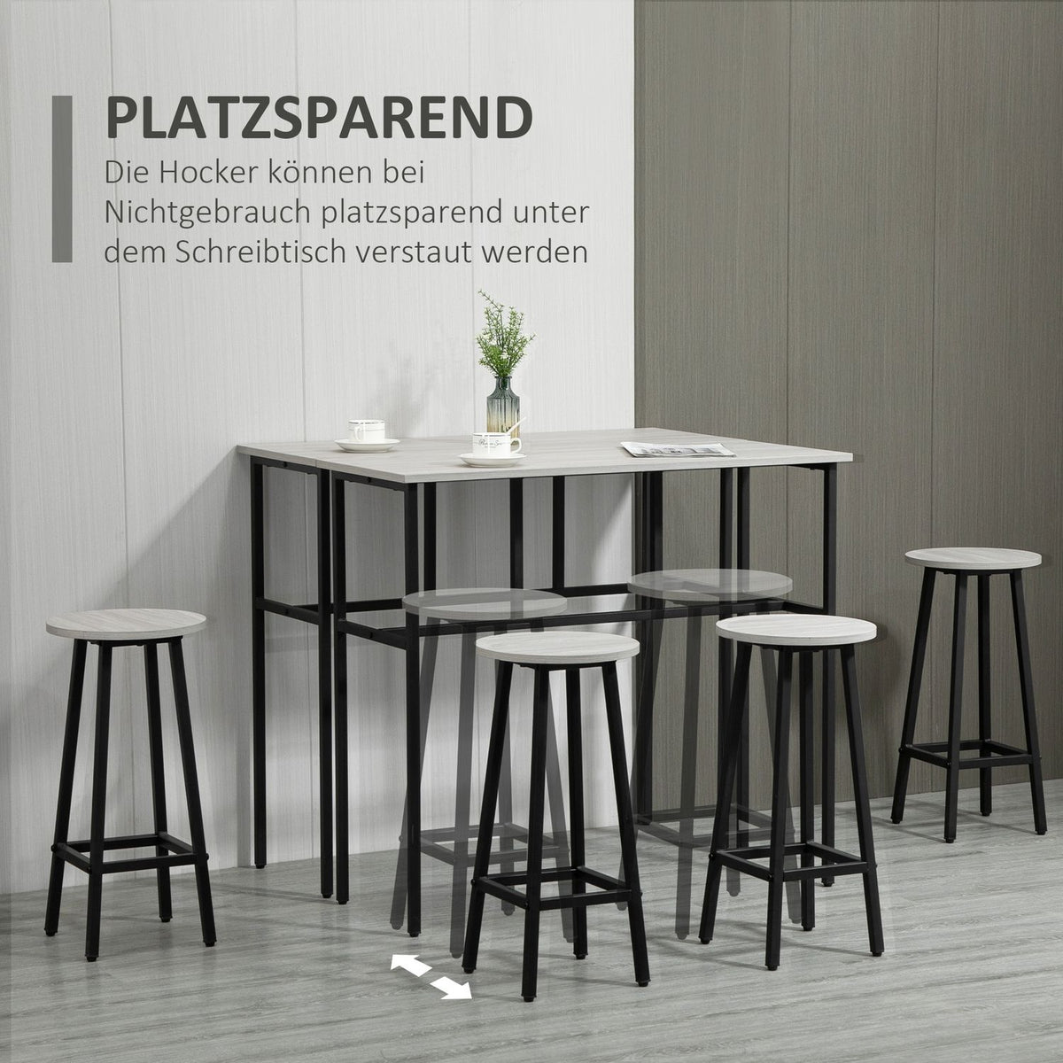 Dining Group 6-Piece Seating Group With 2 Bar Tables And 4 Chairs, Industrial Design, Bar Stool Set, Chipwood/Steel, Gray+Black