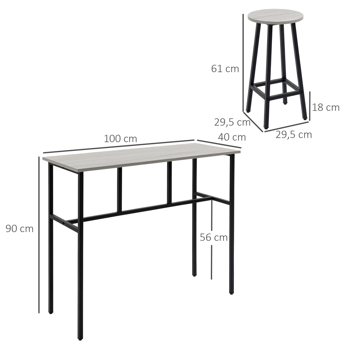 Dining Group 6-Piece Seating Group With 2 Bar Tables And 4 Chairs, Industrial Design, Bar Stool Set, Chipwood/Steel, Gray+Black