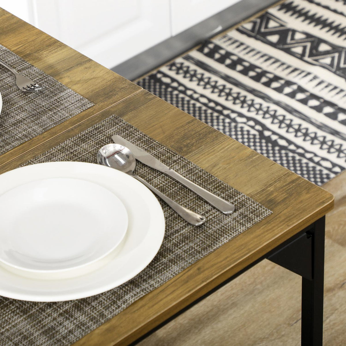 Dining Group Set Of 3 Dining Tables With 2 Benches For 4 People, Natural, Ideal For Kitchen And Living Room