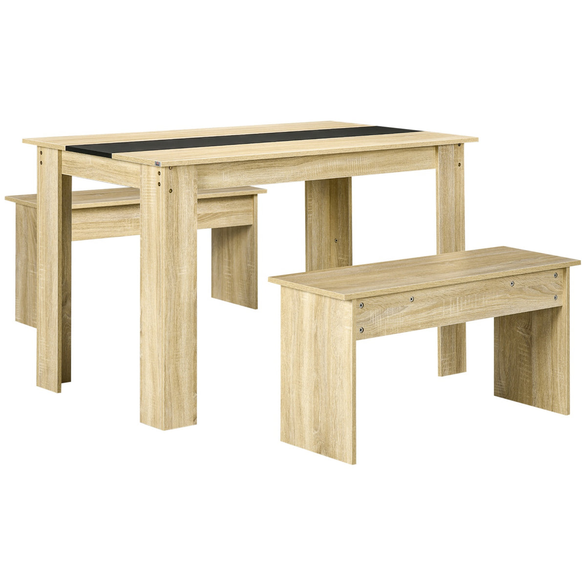 Dining Group Set Of 3 Dining Tables With 2 Benches, Kitchen Table Set For 4 People, Space-Saving, Oak + Black
