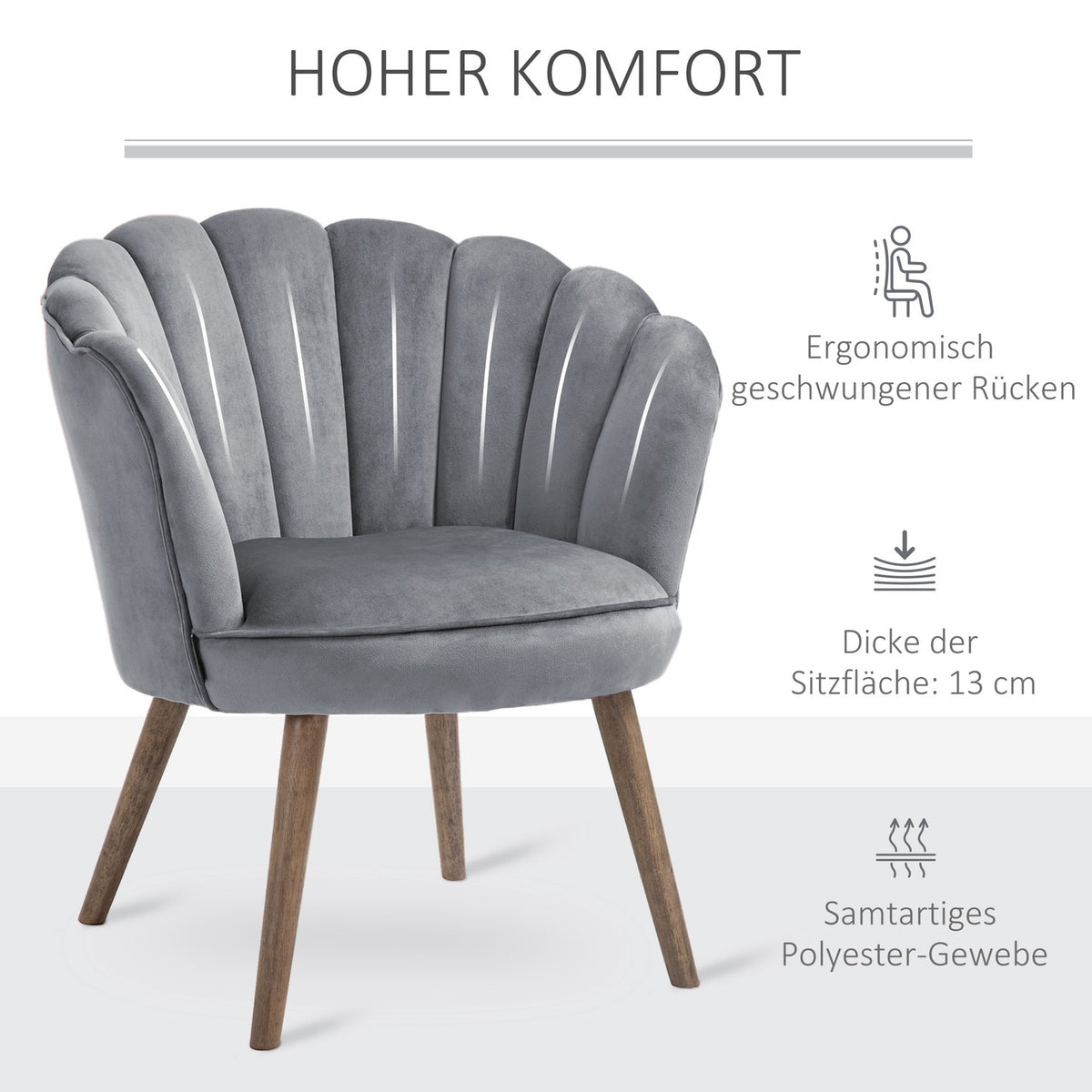 Dining Room Chair Kitchen Chair Armchair With Backrest Living Room Chair Polyester Rubber Wood Dark Gray 66 X 72 X 79 Cm