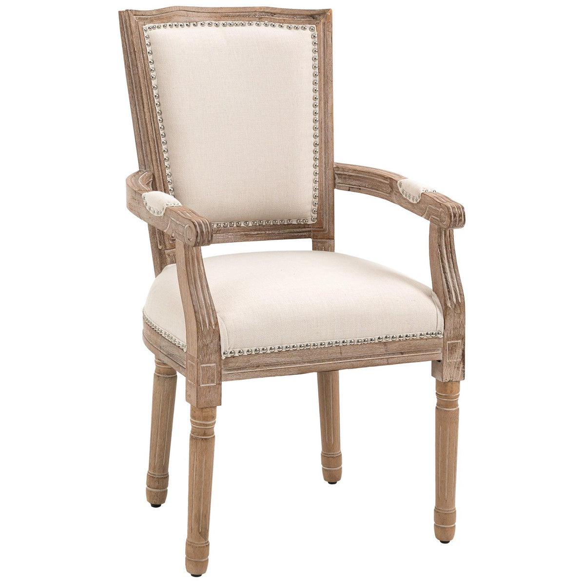 Dining Room Chair Kitchen Chair With Armrest And Linen Touch, Upholstered Chair In Vintage Design, Up To 150 Kg, 59X63.5X96Cm