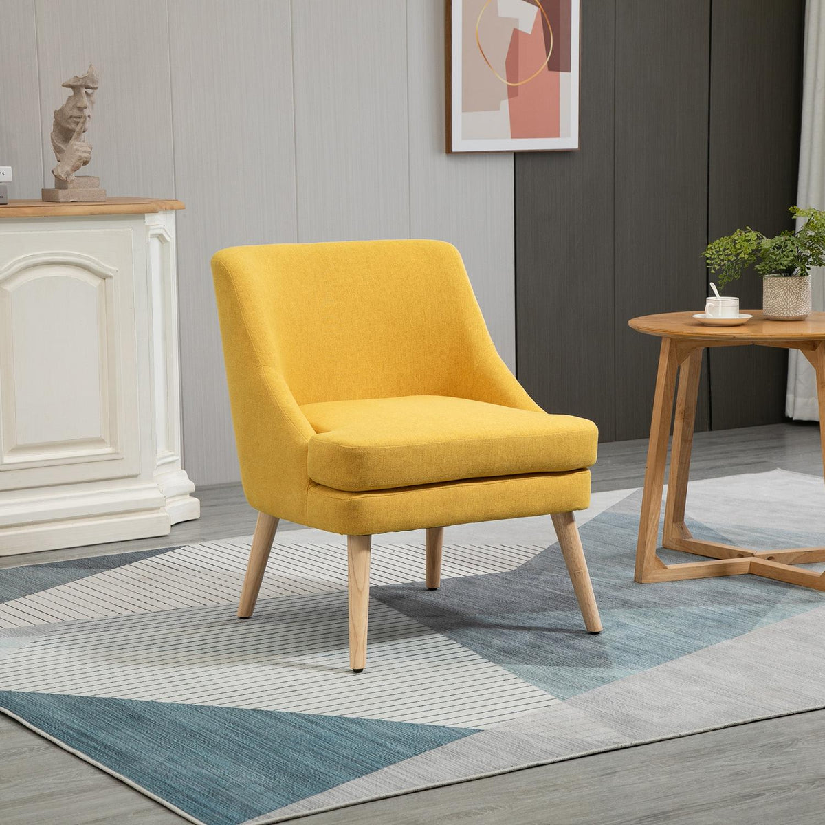 Dining Room Chair Kitchen Chair With Armrest Upholstered Chair Living Room Chair Office Chair For Living Room Bedroom Linen Touch Wood Yellow