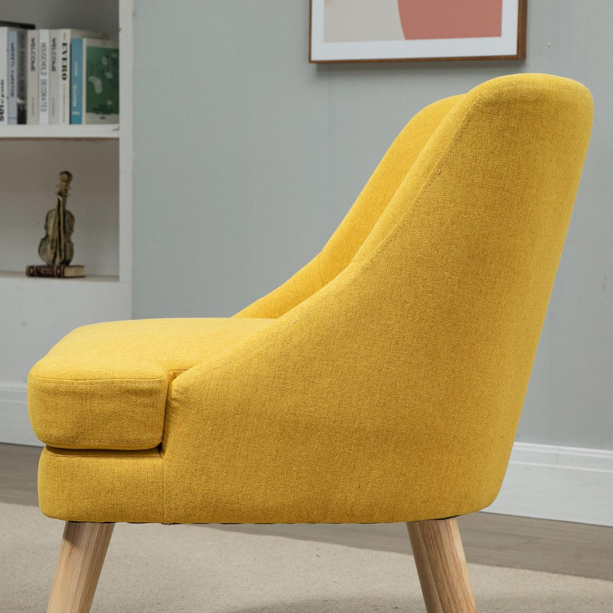 Dining Room Chair Kitchen Chair With Armrest Upholstered Chair Living Room Chair Office Chair For Living Room Bedroom Linen Touch Wood Yellow