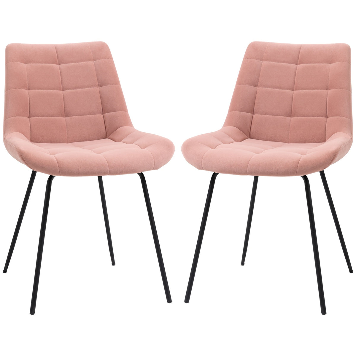 Dining Room Chair Set Of 2 Kitchen Chairs With Backrest, Velvet Cover In Pink, Retro Design, Steel Legs, For Living Room