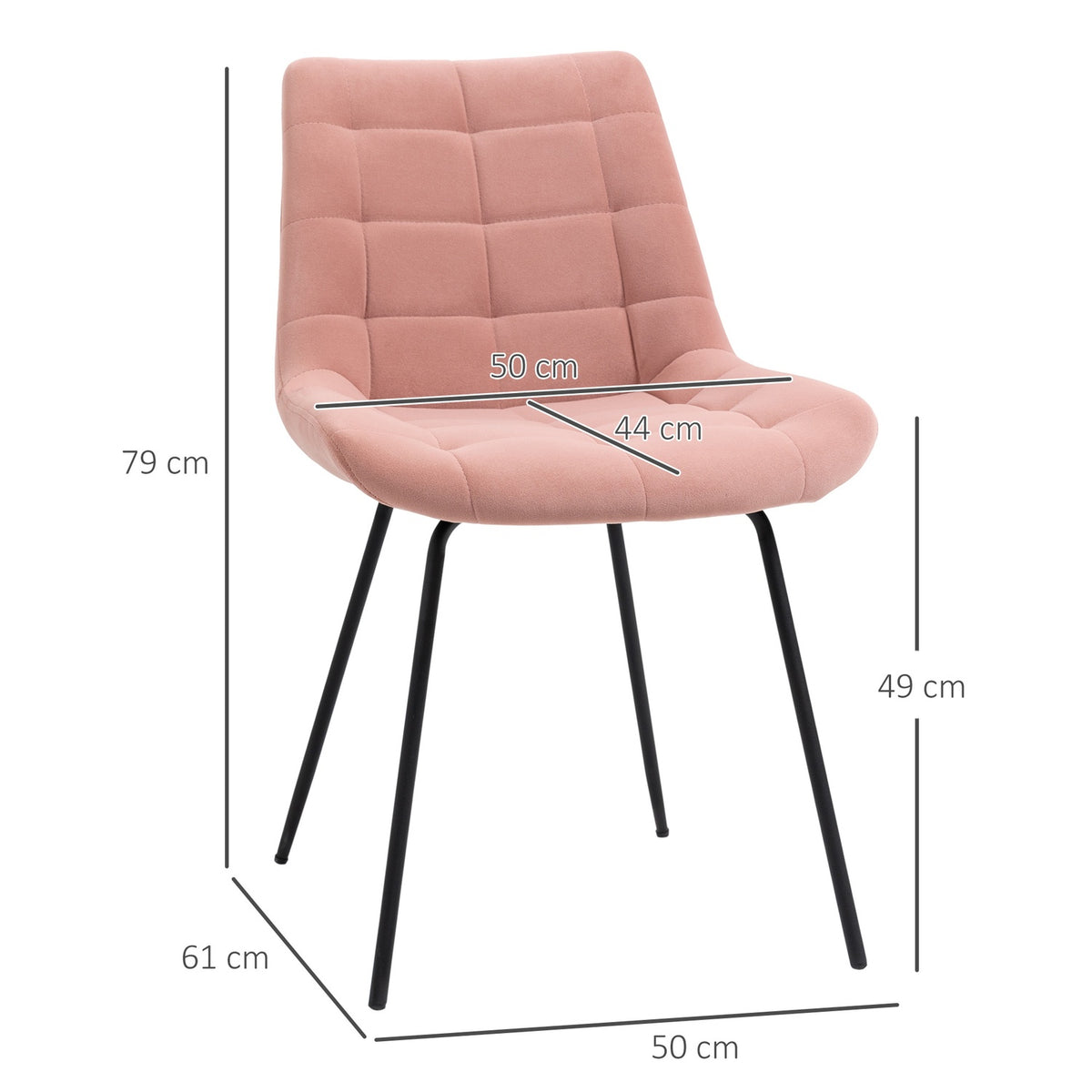 Dining Room Chair Set Of 2 Kitchen Chairs With Backrest, Velvet Cover In Pink, Retro Design, Steel Legs, For Living Room
