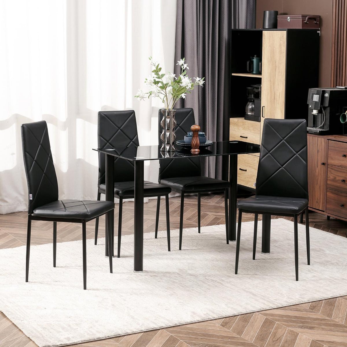 Dining Room Chair Set Of 4 Kitchen Chairs Padded Dining Chair Upholstered Chair Steel Legs Faux Leather Black 41X50X97Cm