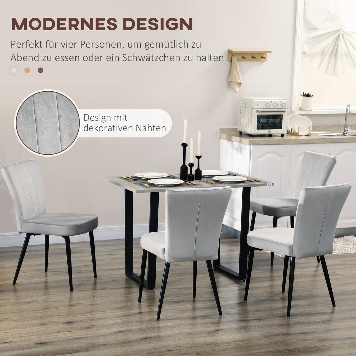 Dining Room Chair Set Of 4 Kitchen Chairs With Backrest, Velvet Look Upholstery, Steel Frame, Gray, 46X65X87Cm