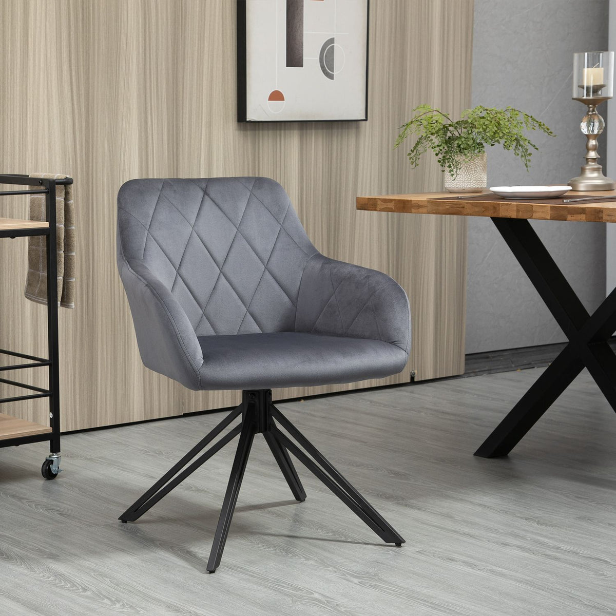 Dining Room Chair Upholstered Chair With Armrest Kitchen Chair Living Room Chair Velvet Look Retro Design Steel Gray 58 X 60.5 X 77.5 Cm