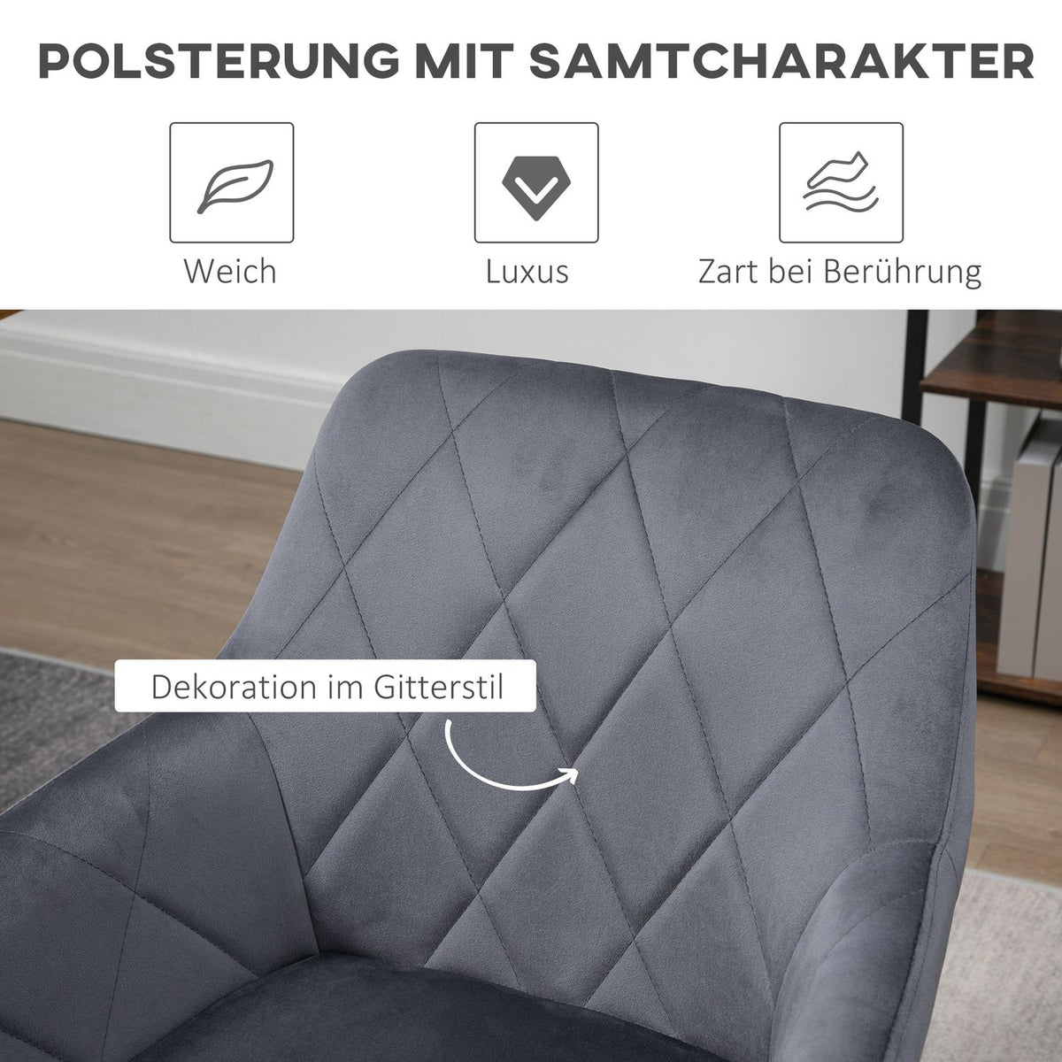 Dining Room Chair Upholstered Chair With Armrest Kitchen Chair Living Room Chair Velvet Look Retro Design Steel Gray 58 X 60.5 X 77.5 Cm