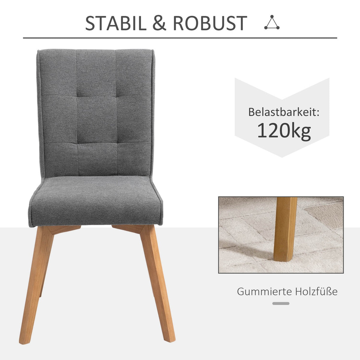 Dining Room Chairs Set Of 2 Chairs With Backrest, Linen-Polyester Fabric, Foam, Rubber Wood, Gray, 45X61.5X94Cm