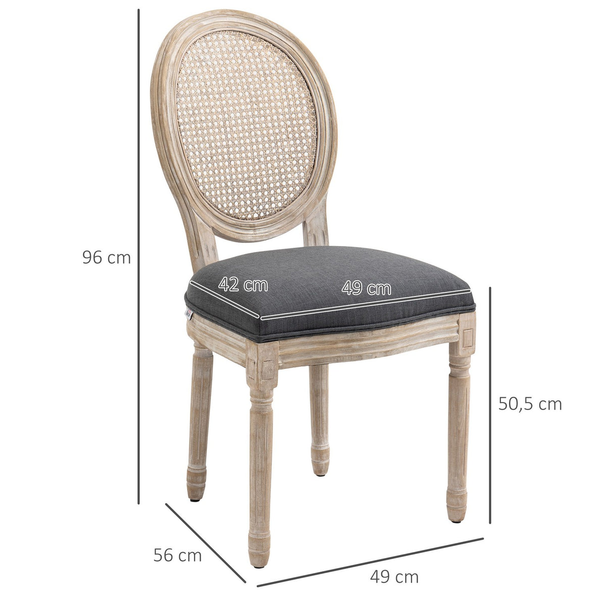 Dining Room Chairs Set Of 2 Kitchen Chairs Rattan Backrest Linen Look Upholstered Chair Gray
