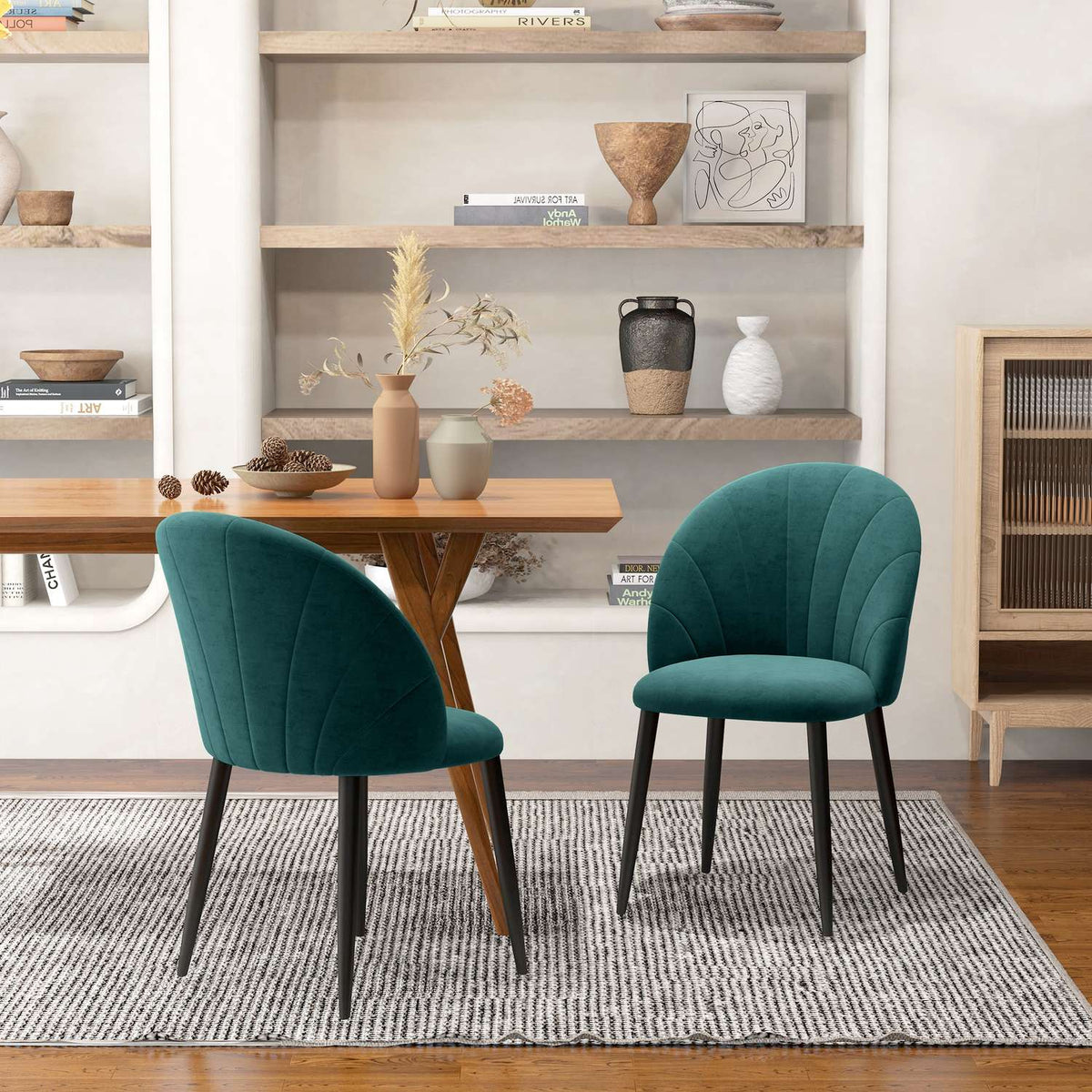 Dining Room Chairs Set Of 2 Modern Kitchen Chairs Skandi Design Living Room Chair Upholstered Chair Office Chair Velvet Metal Green 52X54X79Cm
