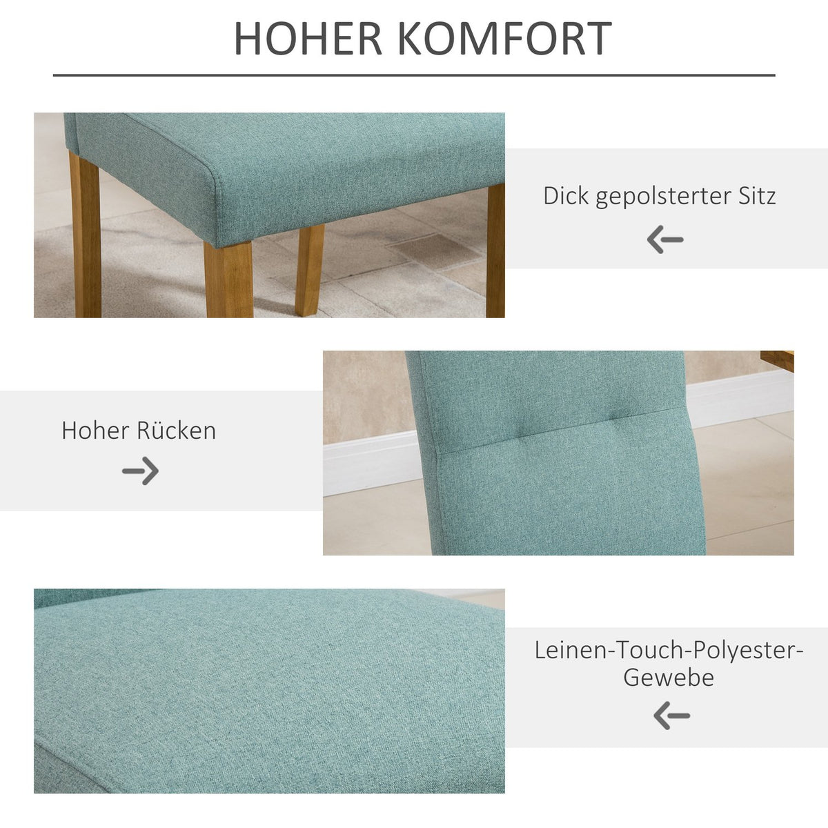 Dining Room Chairs Set Of 2 Padded Seat Upholstered Chair Kitchen Chair Linen Polyester Foam Rubber Wood Green