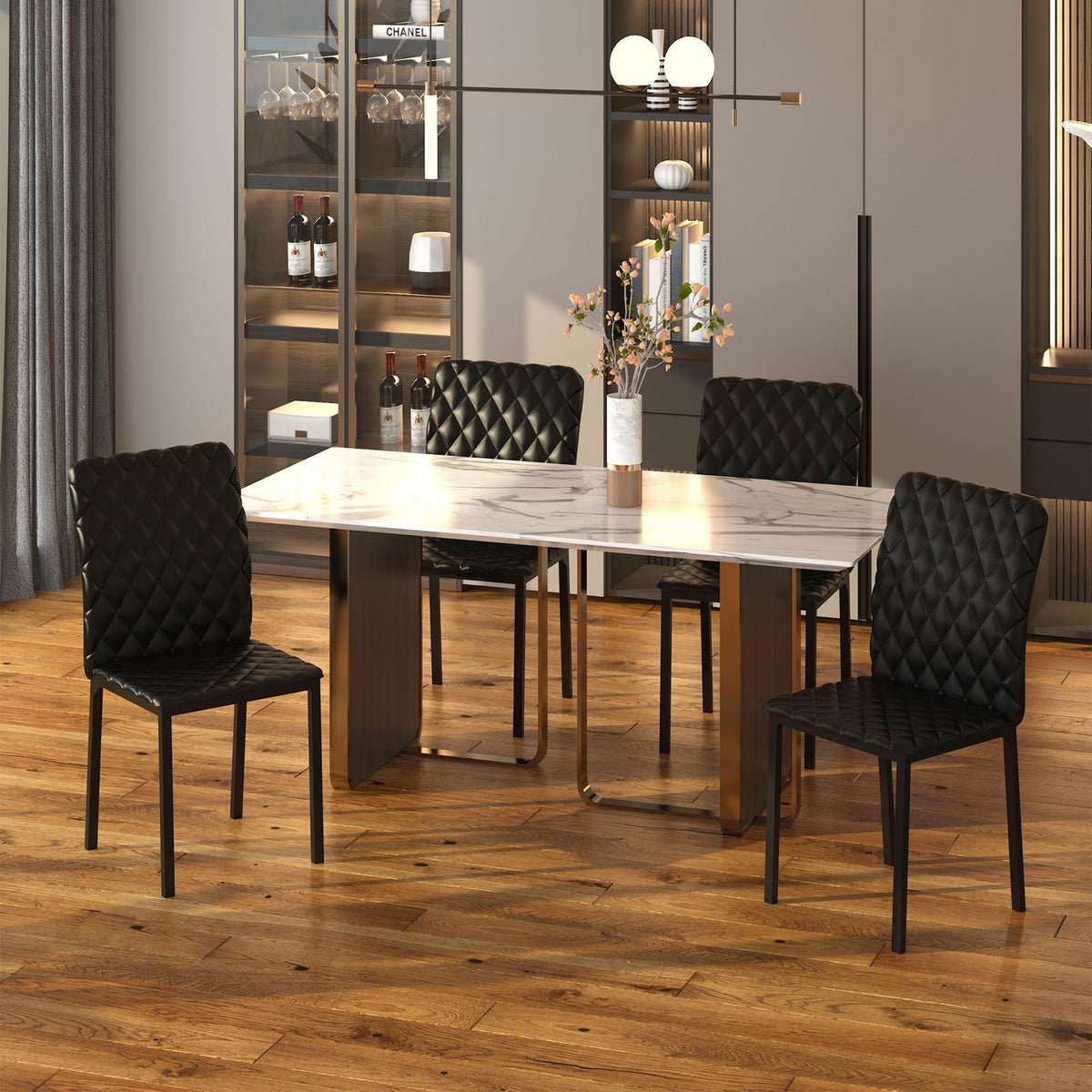 Dining Room Chairs, Set Of 4 Dining Chairs, Padded Dining Room Chairs, Upholstered Chair With Steel Legs, Kitchen Chair, Faux Leather, Black, 41 X 50 X 91 Cm