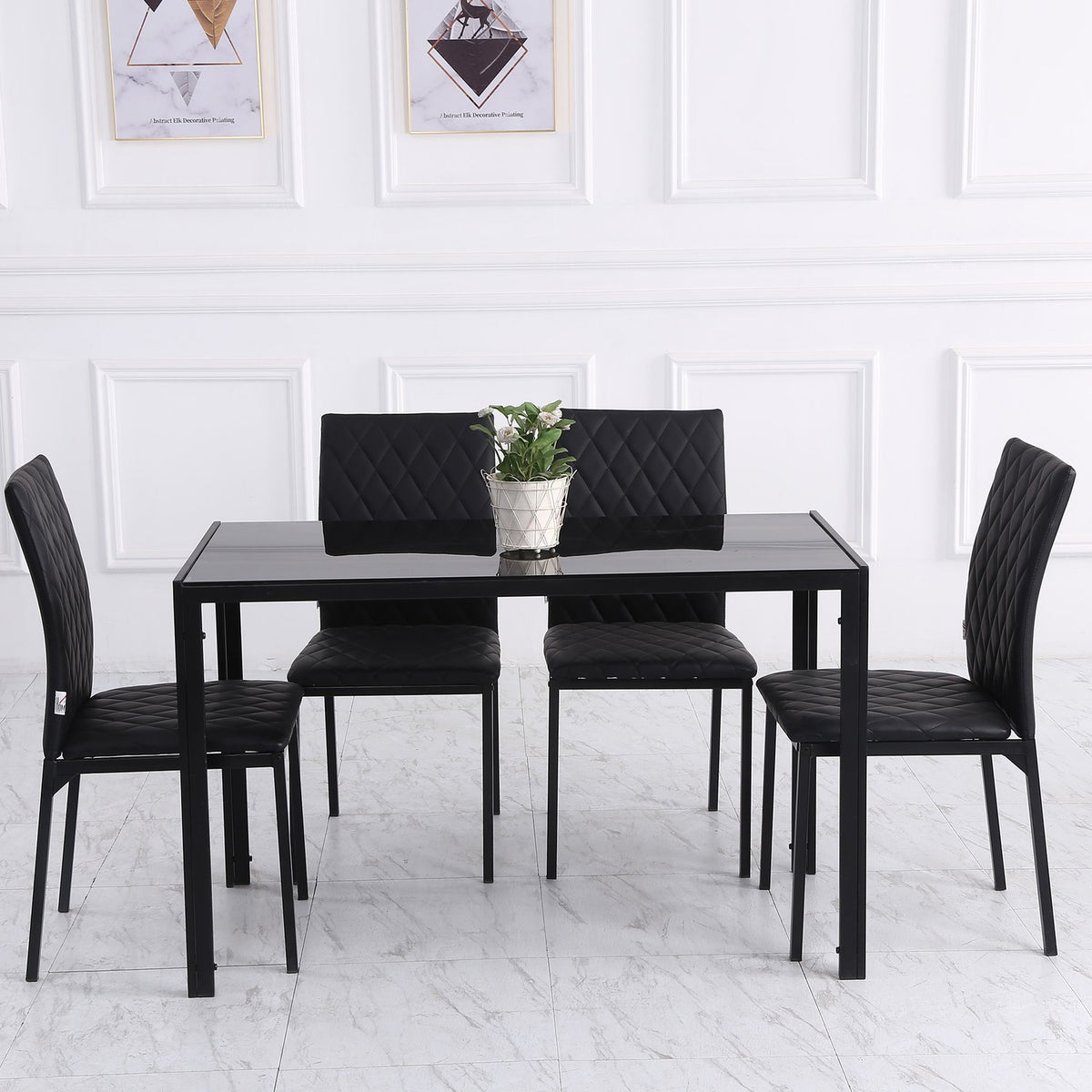 Dining Room Chairs, Set Of 4 Dining Chairs, Padded Dining Room Chairs, Upholstered Chair With Steel Legs, Kitchen Chair, Faux Leather, Black, 41 X 50 X 91 Cm