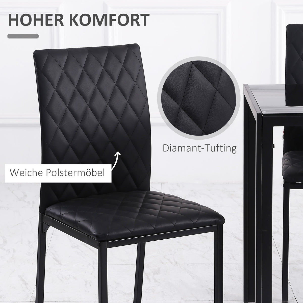 Dining Room Chairs, Set Of 4 Dining Chairs, Padded Dining Room Chairs, Upholstered Chair With Steel Legs, Kitchen Chair, Faux Leather, Black, 41 X 50 X 91 Cm
