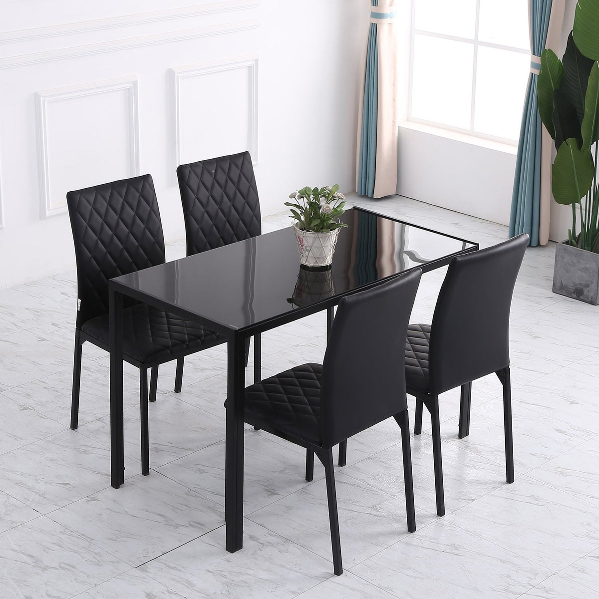 Dining Room Chairs, Set Of 4 Dining Chairs, Padded Dining Room Chairs, Upholstered Chair With Steel Legs, Kitchen Chair, Faux Leather, Black, 41 X 50 X 91 Cm