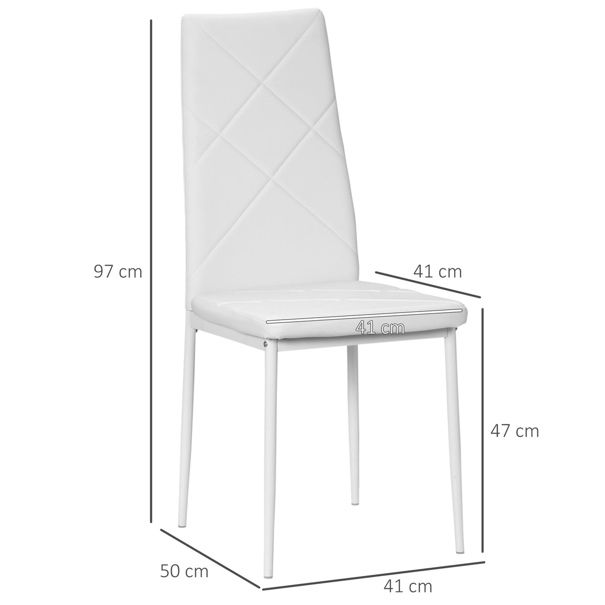Dining Room Chairs, Set Of 4 Kitchen Chairs, Padded Dining Room Chairs, Dining Chair, Upholstered Chair With Steel Legs, Faux Leather, White