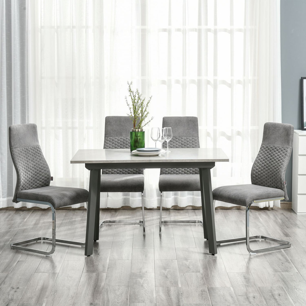 Dining Room Chairs Set Of 4 Kitchen Chairs With Backrest, Velvet Touch, Steel Frame, Gray, 45X61X98Cm